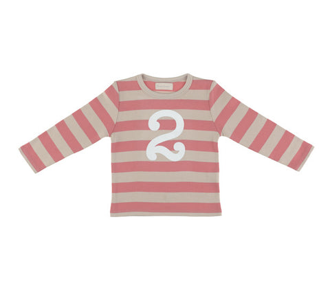 Long Sleeve T-Shirt - Numbered 2 Posy Pink & Cream Breton Stripe