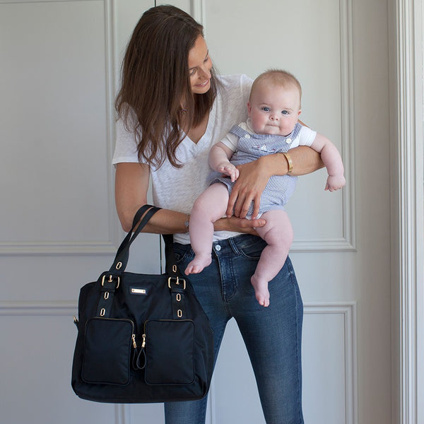 Storksak Alexa Luxe Leather Shoulder Bag Diaper Bag, Black