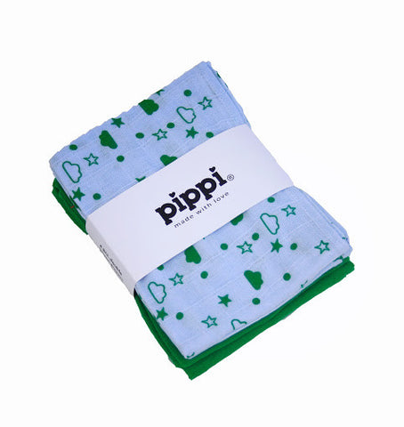 Pippi Muslins - 4 Pack Green