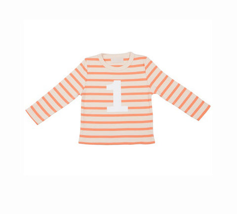 Long Sleeve T-Shirt  - Numbered 1 Peaches & Cream Breton Stripe