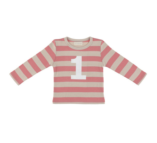 Long Sleeve T-Shirt - Numbered 1 Posy Pink & Cream Breton Stripe