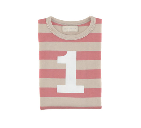 Long Sleeve T-Shirt - Numbered 1 Posy Pink & Cream Breton Stripe