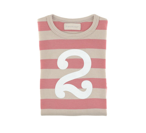 Long Sleeve T-Shirt - Numbered 2 Posy Pink & Cream Breton Stripe