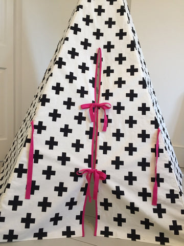 Original Wildfire Teepee Cross Print Pink Trim Close Up MyBabyEdit