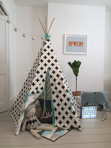 Original Wildfire Teepee Cross Print Seafoam Trim open MyBabyEdit