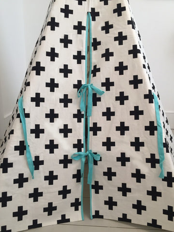 Original Wildfire Teepee Cross Print Seafoam Trim Close Up MyBabyEdit