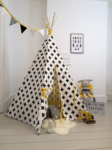 Original Wildfire Teepee Cross Print Yellow Trim open MyBabyEdit