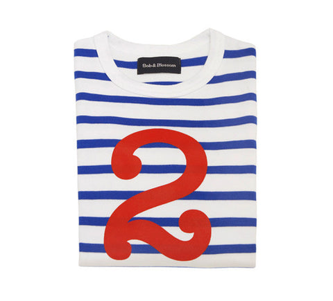 Long Sleeve T-Shirt  - Numbered 2 French Blue & White Breton Stripe