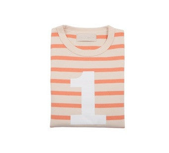 Long Sleeve T-Shirt  - Numbered 1 Peaches & Cream Breton Stripe