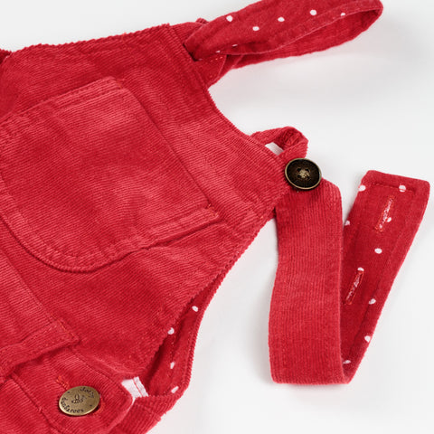 Original Dotty Dungarees Red Corduroy Dungarees Close Up My Baby Edit