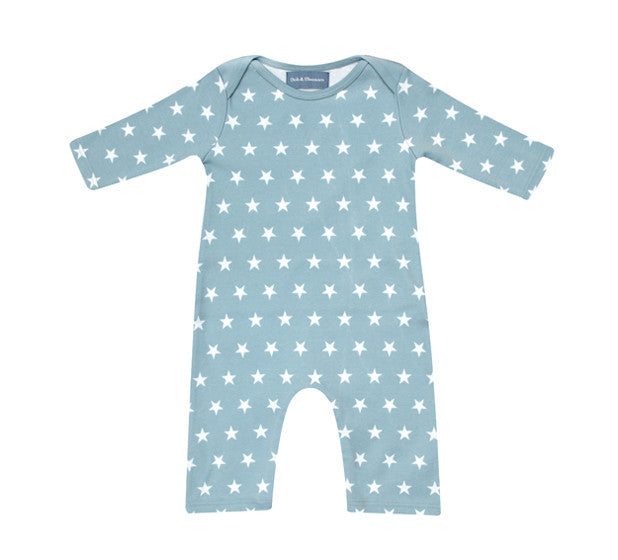 All in One Baby Body - Misty Blue & White Star