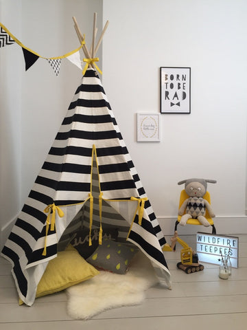 Original Wildfire Teepee Stripe Yellow Trim open MyBabyEdit